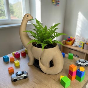 3D Printed Brachiosaurus Planter – Dinosaur Succulent Pot, Desk Decor, Custom Colors
