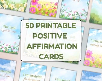 50 Positive Affirmations Printable Digital Affirmation Cards, Personal Growth and Empowerment Affirmation Card, Manifestation Vision Board