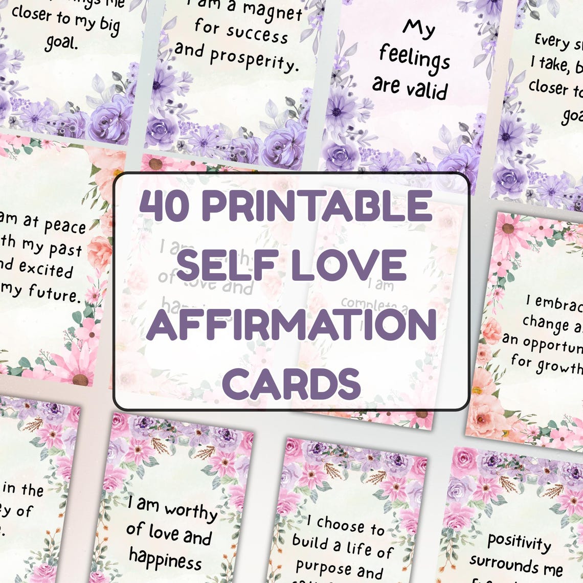 40 Self-love Printable Affirmation Cards, Positive Quote Flash Card for ...