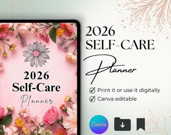 Planificador digital de autocuidado 2026, planificador de autocuidado y bienestar, planificador de buenas notas, salud mental, atención plena, positividad, sanación, amor propio.