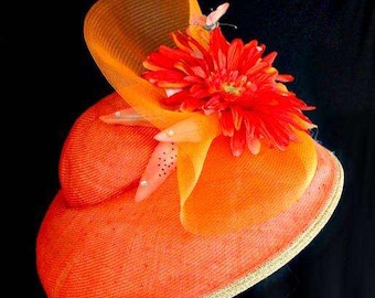 Angelina Joy Collection Brown Gold Wide Brim Church Hat 