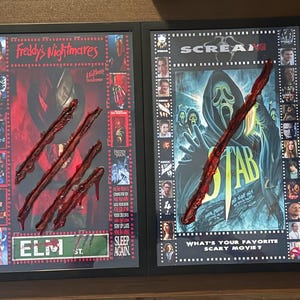 Inramad set med skräckfilmsikoner – Väggkonst med 4 paneler | Fredagen den 13:e, Nightmare on Elm Street, Scream, Halloween | Slasher Collection Dekor