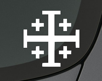 Calcomanía para coche con la cruz de Jerusalén: vinilo católico religioso