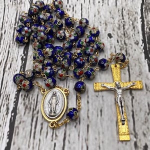 Blue and Gold Cloisonne Miraculous Medal Rosary