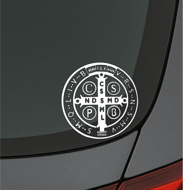 Saint Benoît, sticker, voiture, fenêtre, ordinateur portable, saint Benoît, saint patron des écoliers, Europe, maladie rénale et empoisonnement