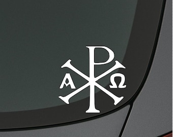 Sticker voiture Chi Rho (Style 4), sticker religieux voiture, sticker religieux, sticker catholique,