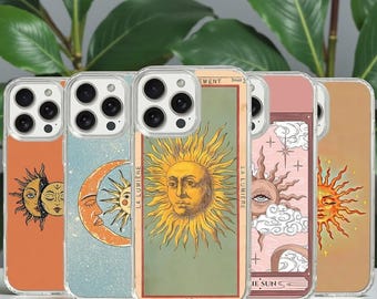 Retro Tarot Sun Moon Stars iPhone Case, Magnetic Celestial Cover