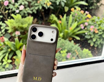 Personalized Artificial Faux Leather iPhone Case Card Holder Gold Foil Name