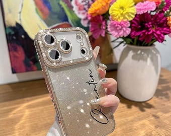 Custom Name Starry Gradient iPhone Case Orange Diamond Shine Cover