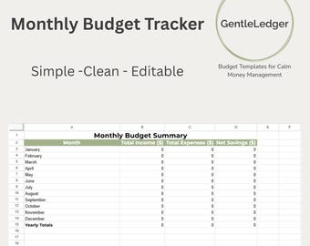 Månadsbudgetuppföljning | Enkel redigerbar Google Sheets och Excel-mall