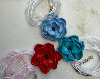 Handmade Flower Pendant Necklace- Polymer Clay Floral Charm, Statement Jewelry, Lightweight Boho Necklace