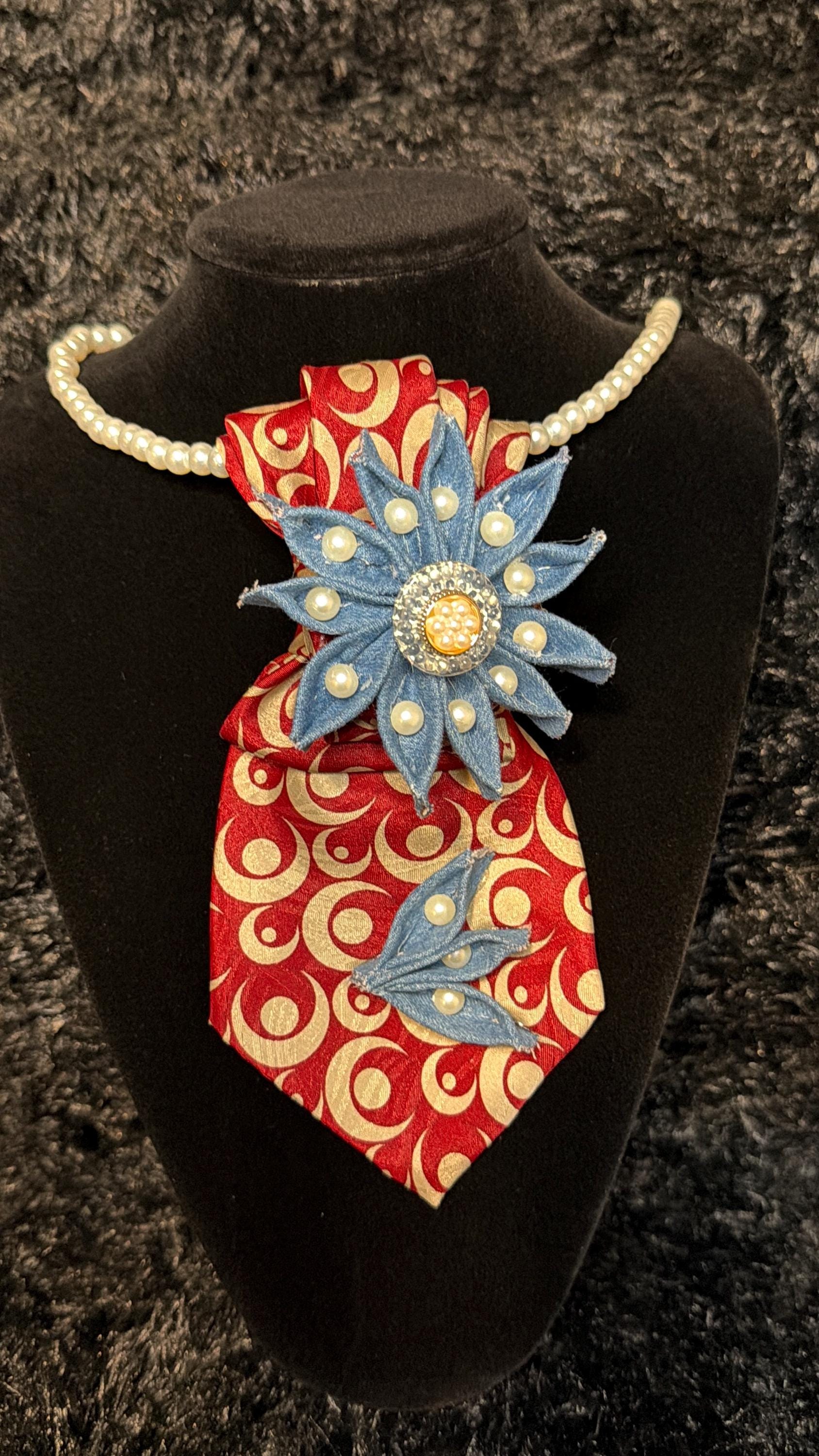 Handmade Pearl-Embellished Burgundy Satin Tie Necklace Burgundy Pearl Drop Pendant Necklace - Dark Red Wedding  main image 2
