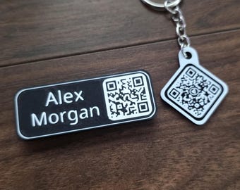 Custom QR Name Tag & NFC QR Keychain Set | Personalized Name Badge | Digital Business Card