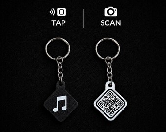 NFC QR Code Music Keychain - Tap to Open a Song, Playlist, or a web page.