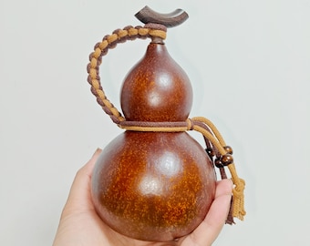 Gelakte natuurlijke kalebasfles, kalabasfles voor wijn en thee, verzamelbaar kunstcadeau, zen-woondecoratie