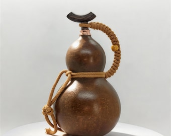 Petaca de calabaza lacada de 500 ml - Botella marrón café oscuro para vino, té y licores, artesanía tradicional china hecha a mano, regalo de decoración bohemia