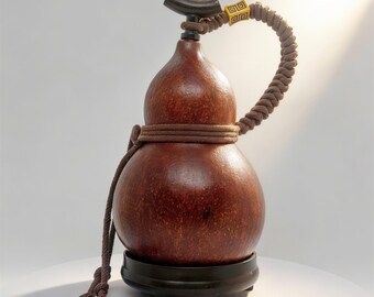 Frasco de calabaza lacada de 500 ml – Botella de calabaza natural de color marrón rojizo para vino, té y licores – Artesanía tradicional china, regalo de decoración bohemia