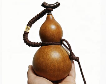 Handmade Lacquered Gourd Flask, Leakproof Natural Calabash for Wine, Traditional Wu Lou, Zen Home Decor, Unique Anniversary Gift for Men