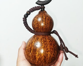 Frasco de calabaza natural lacada, botella de calabaza para vino y té, regalo de arte coleccionable, decoración zen para el hogar.