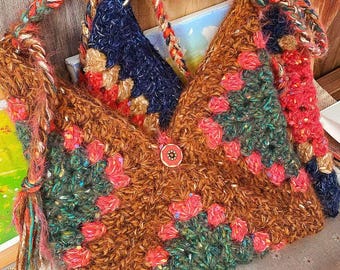 Gehaakte crossbody telefoontas Handgemaakte oma vierkante schoudertas Boho kleurrijke schoudertas Cadeau voor haar alledaags etui