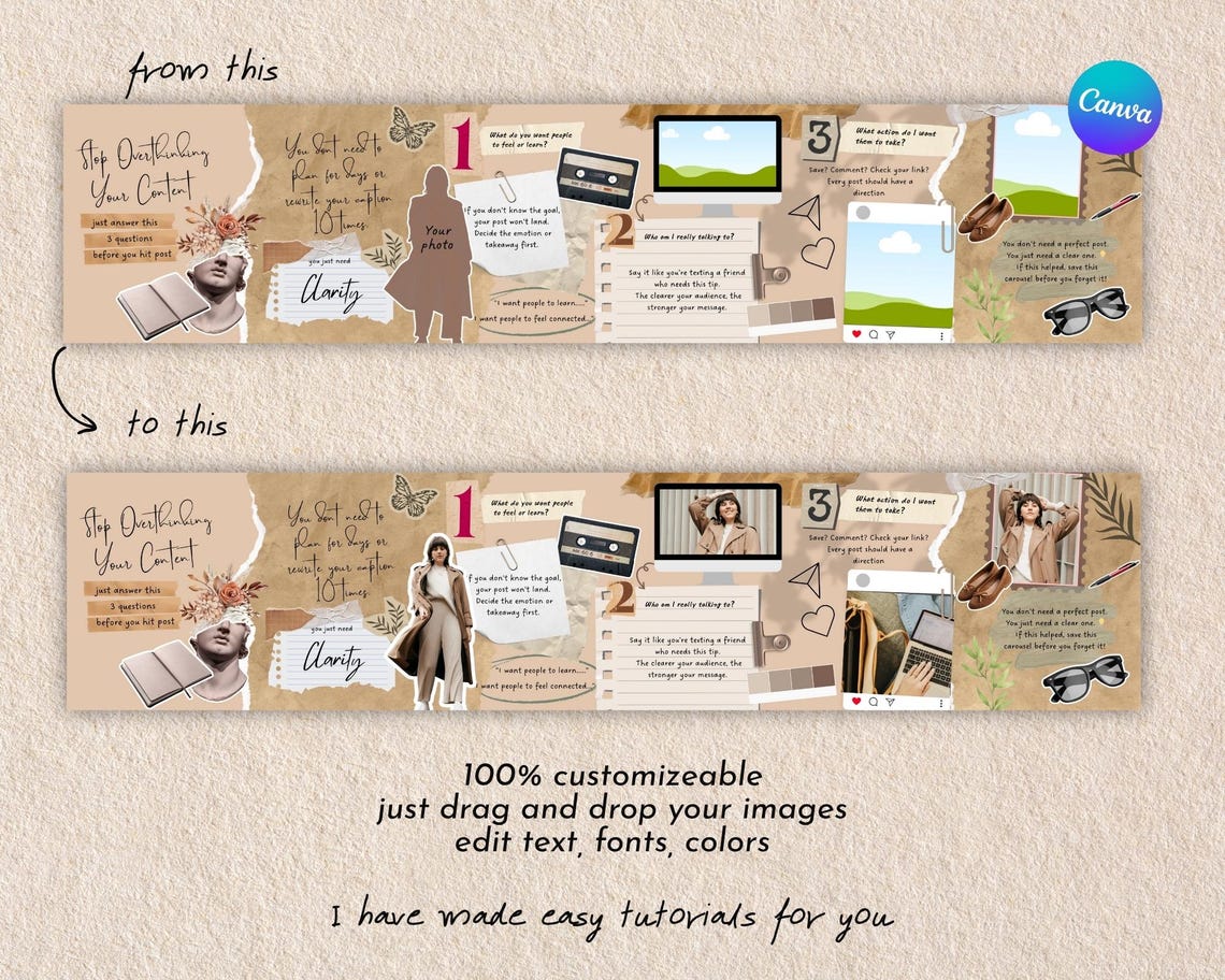 Instagram Seamless Carousel - Aesthetic Scrapbook Canva Template ...