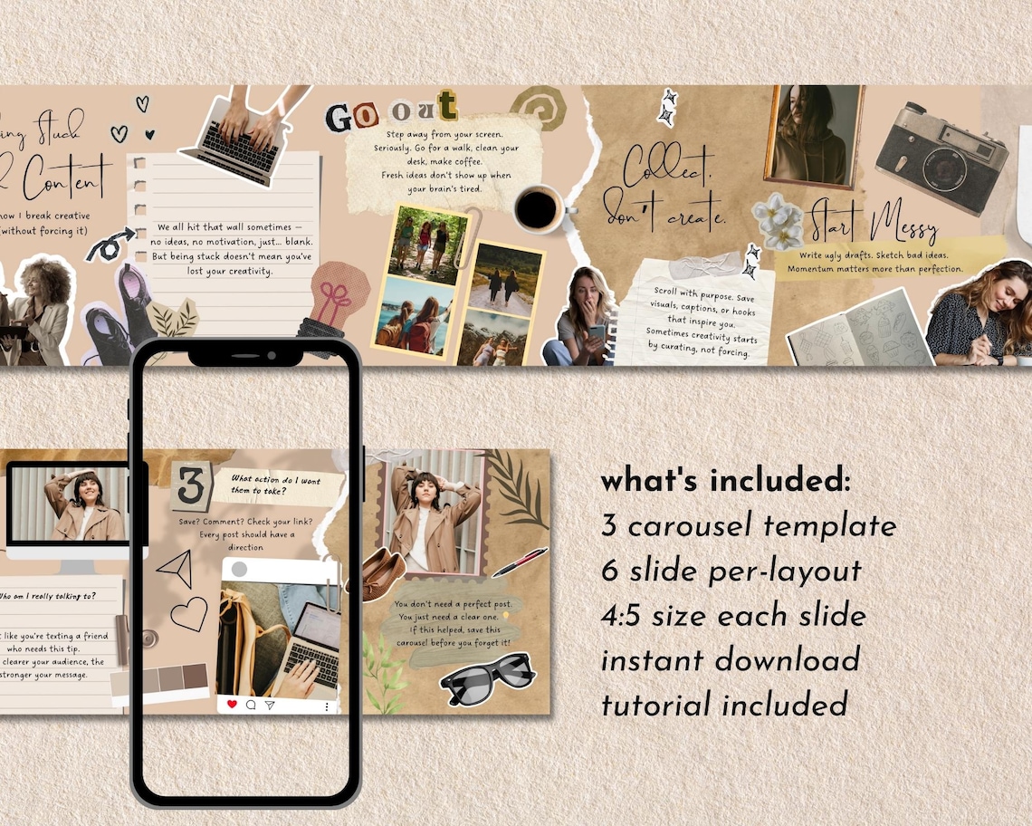 Instagram Seamless Carousel - Aesthetic Scrapbook Canva Template ...