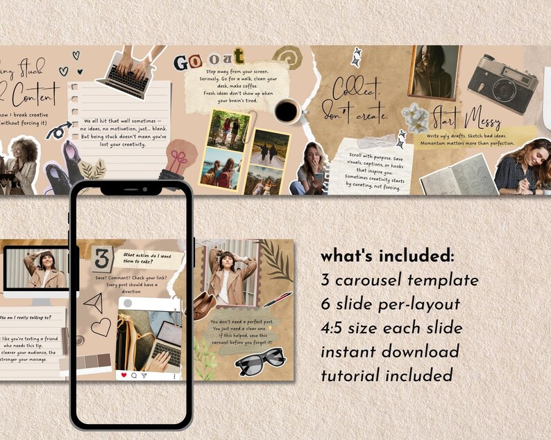 Instagram Seamless Carousel - Aesthetic Scrapbook Canva Template ...