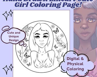 Dibujo para colorear de una chica atrevida, arte lineal original (PDF y PNG)