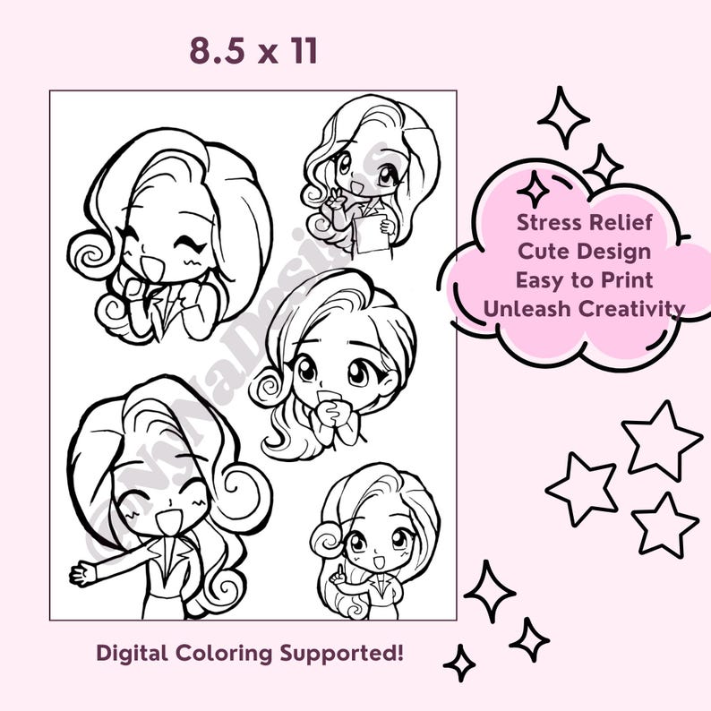 Relieved Chibi Cute Chibi Girl Emote Coloring Page for Stress Relief (PDF & PNG) - Etsy