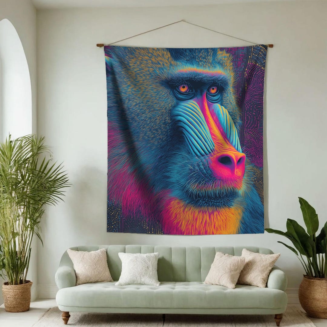 Vibrant Mandrill Lightweight Printed Tapestry Wall Hanging, Psychedelic ...
