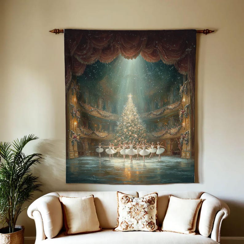 Nutcracker Ballet Wall Tapestry, Ballerina Dancers Wall Hanging ... - Elaborate Ballerina Wall Tapestry With Textured Pattern