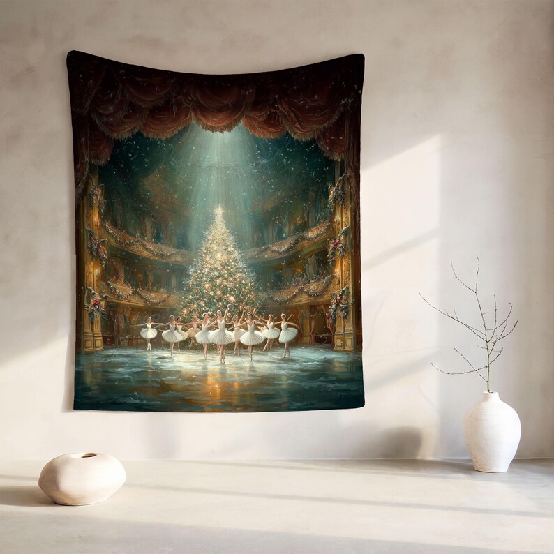 View of Nutcracker Ballet Wall Tapestry, Ballerina Dancers Wall Hanging ...