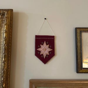 Handmade Felt Star Pennant, Beaded Medieval Wall Hanging