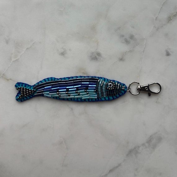 Handmade Beaded Sardine Bag Charm – Coastal Purse Keychain