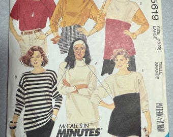 McCall's 5619 Womens Pattern for various tops to be made of stretch-material (Size LG 18-20)