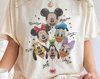 Retro Mickey and Friends Balloon PNG, Mickey Minnie Donald Daisy Goofy Pluto, Disneyland Trip Family Outfit, Cute Disney Friends PNG