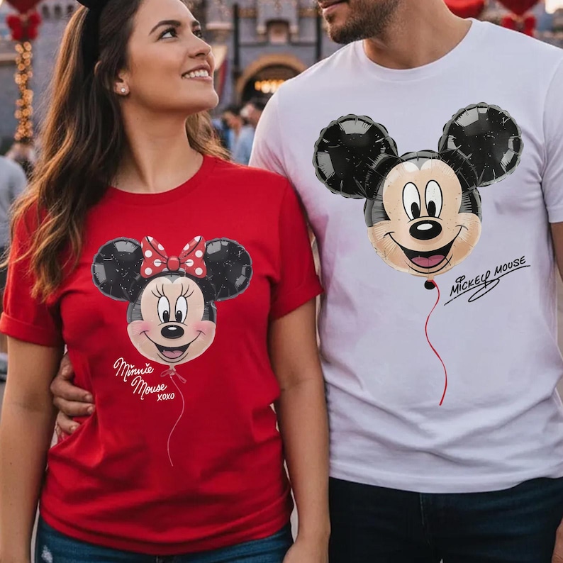 Retro Minnie Mickey ballongpar matchande PNG, Vintage Disney Mickey Minnie Mouse, Disney par man fru semester bild 4
