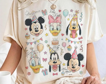 Watercolor Mickey & Friends Signature Birthday PNG, Disney Mickey Minnie Donald Pluto Birthday Present Gift PNG, Disneyland Family Trip