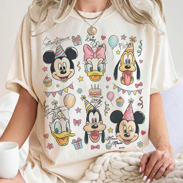 Watercolor Mickey & Friends Signature Birthday PNG, Disney Mickey Minnie Donald Pluto Birthday Present Gift PNG, Disneyland Family Trip
