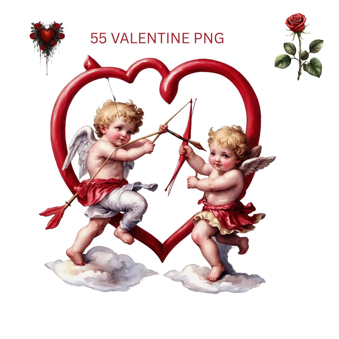 Valentine Watercolor Clipart Bundle, Romantic Heart PNG, Love Floral ...