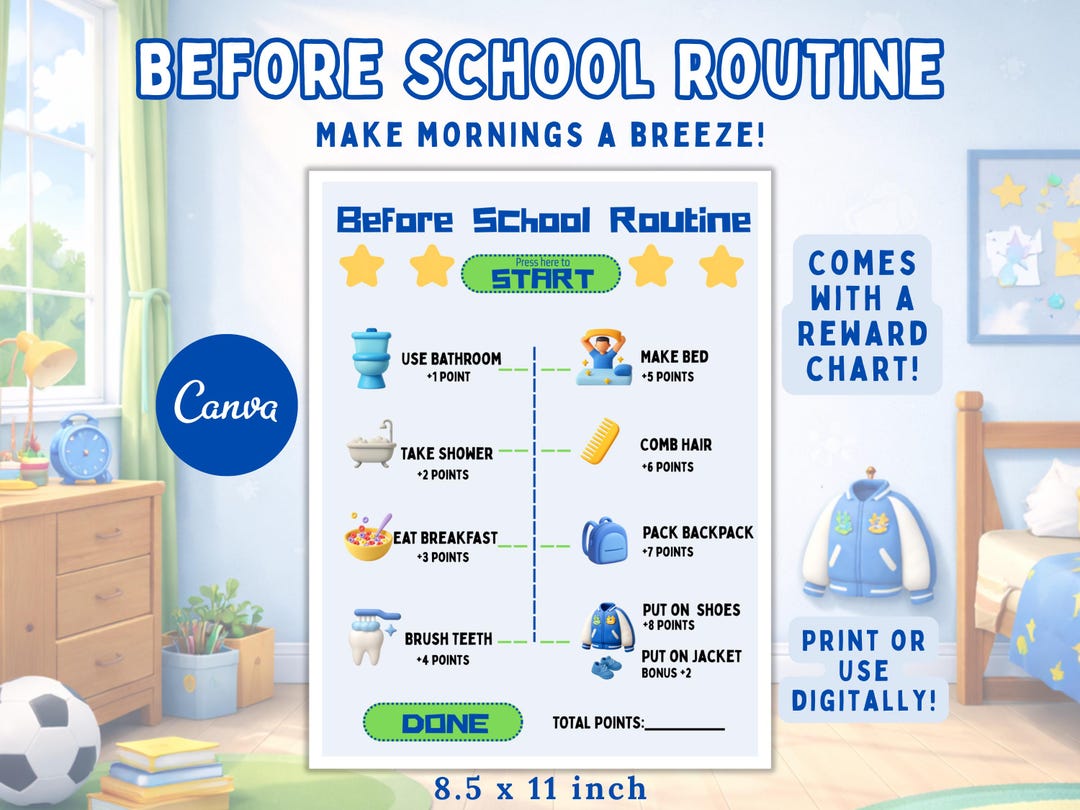 Kids Before School Routine Chart, Visual Schedule, ADHD Support ...