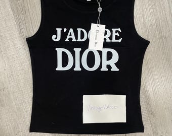 Camiseta sin mangas vintage Chr1st1an D1or J'adore Dior para mujer con estampado del logo, color blanco y negro, talla M.