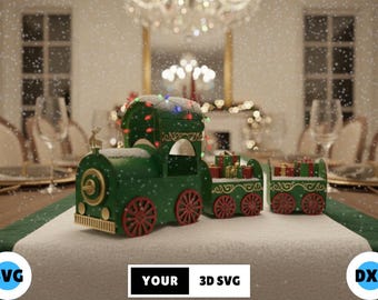 3D Christmas Train Laser Cut SVG, Layered Holiday Train Decor, Christmas Table Centerpiece, Winter Train Ornament, Festive Train Decoration
