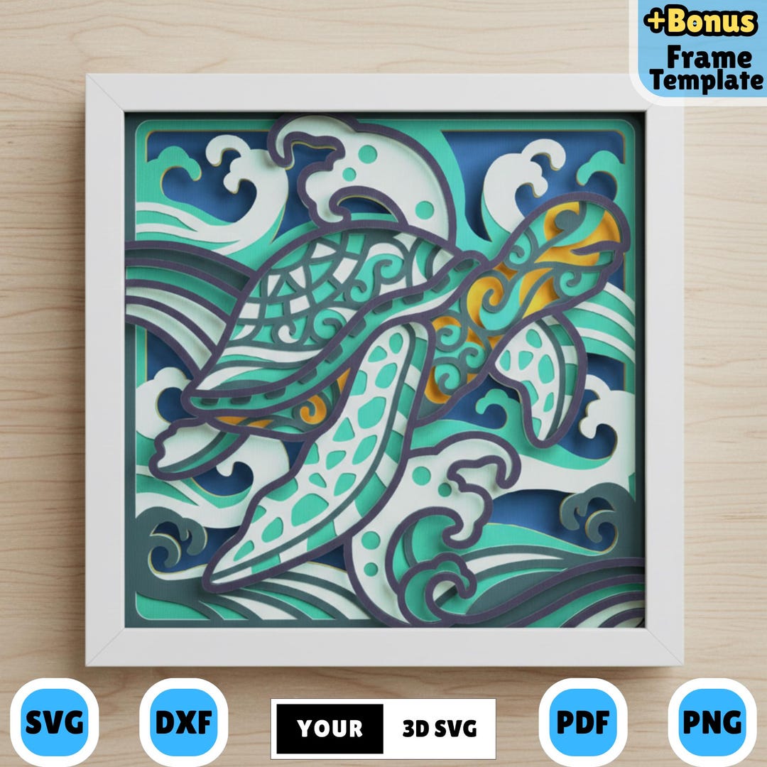 Sea Turtle Ocean Shadow Box SVG, Marine Life Layered Paper Cut Lightbox ...