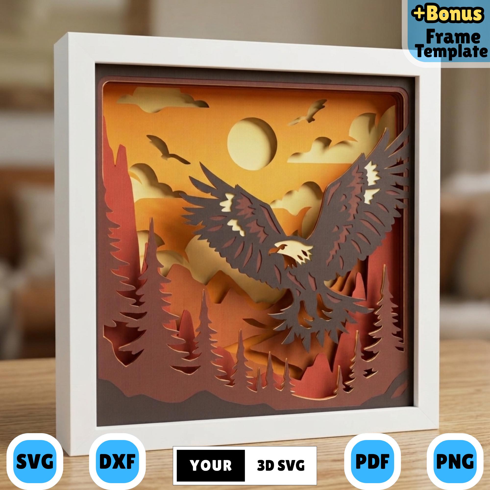 Eagle Shadow Box SVG, Bald Eagle Layered Paper Cut Lightbox, Mountain ...