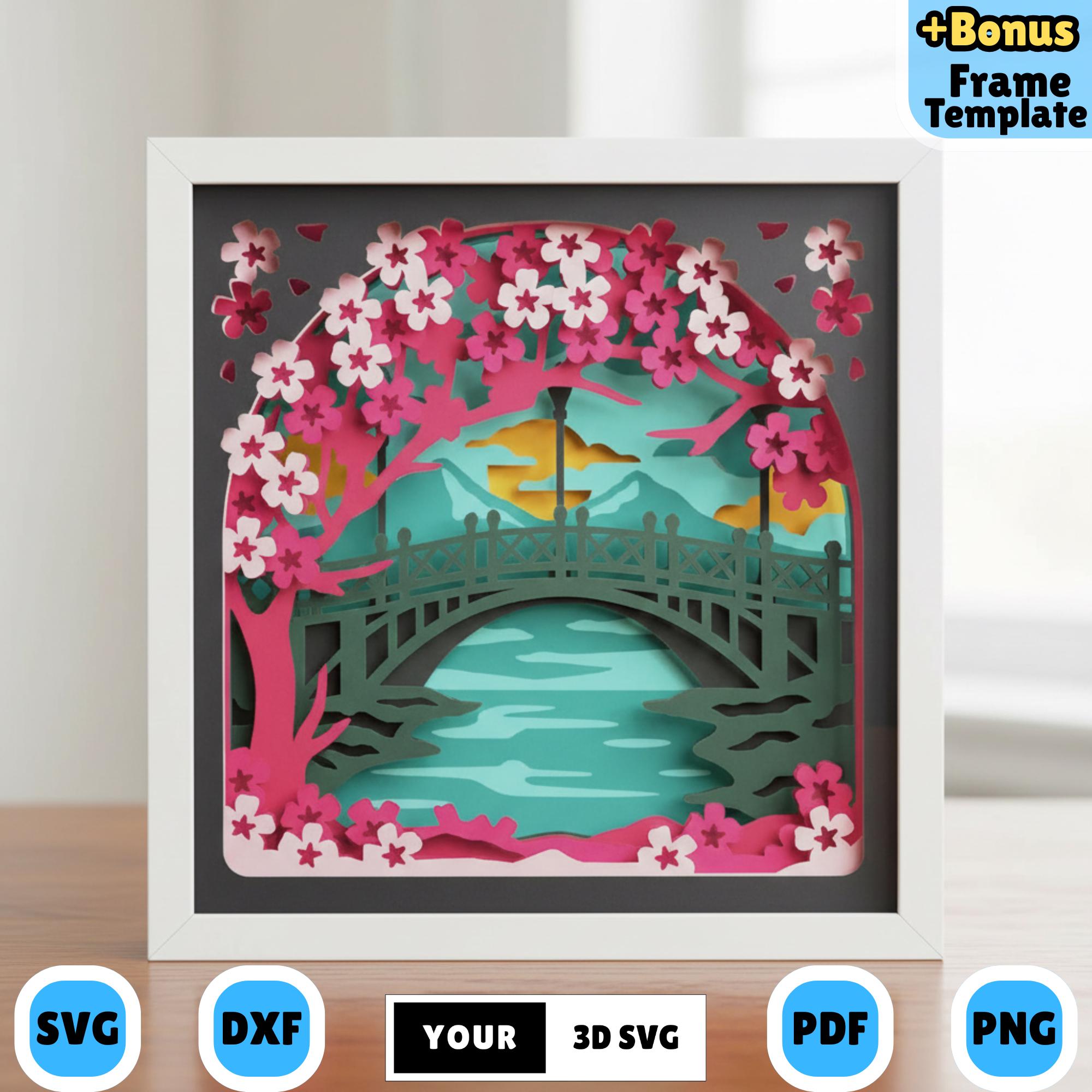 Cherry Blossom Bridge Shadow Box 3D SVG, Layered Paper Cut Japanese ...