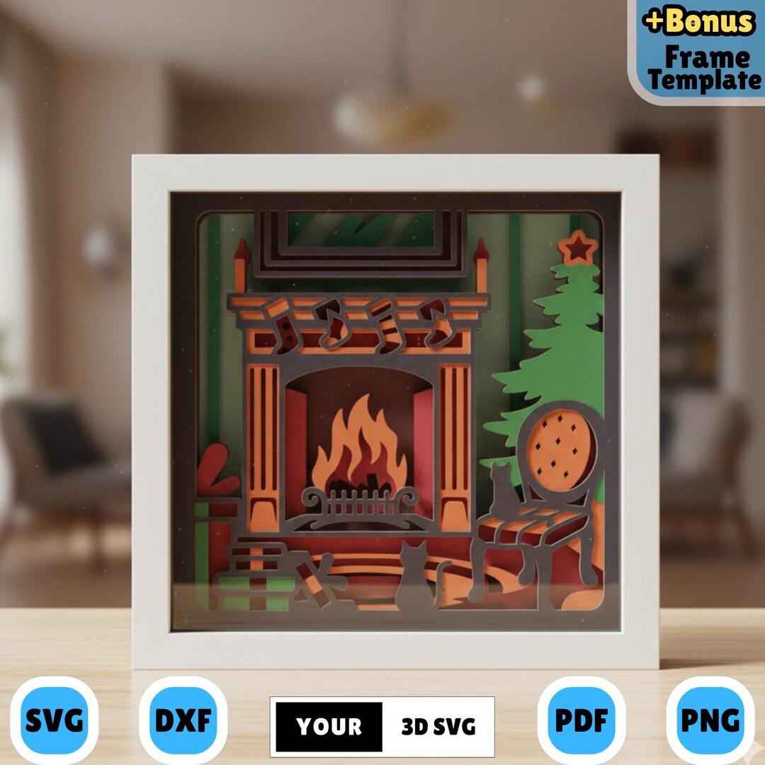 Cozy Winter Fireplace Shadow Box 3D SVG, Christmas Layered Paper Cut ...