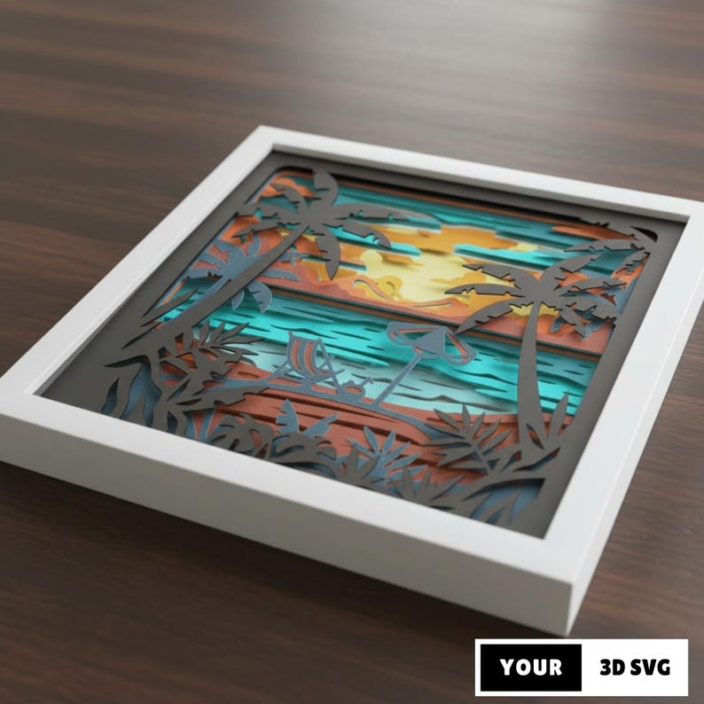 Tropical Beach Sunset Shadow Box SVG, Seaside Vacation Layered Paper ...