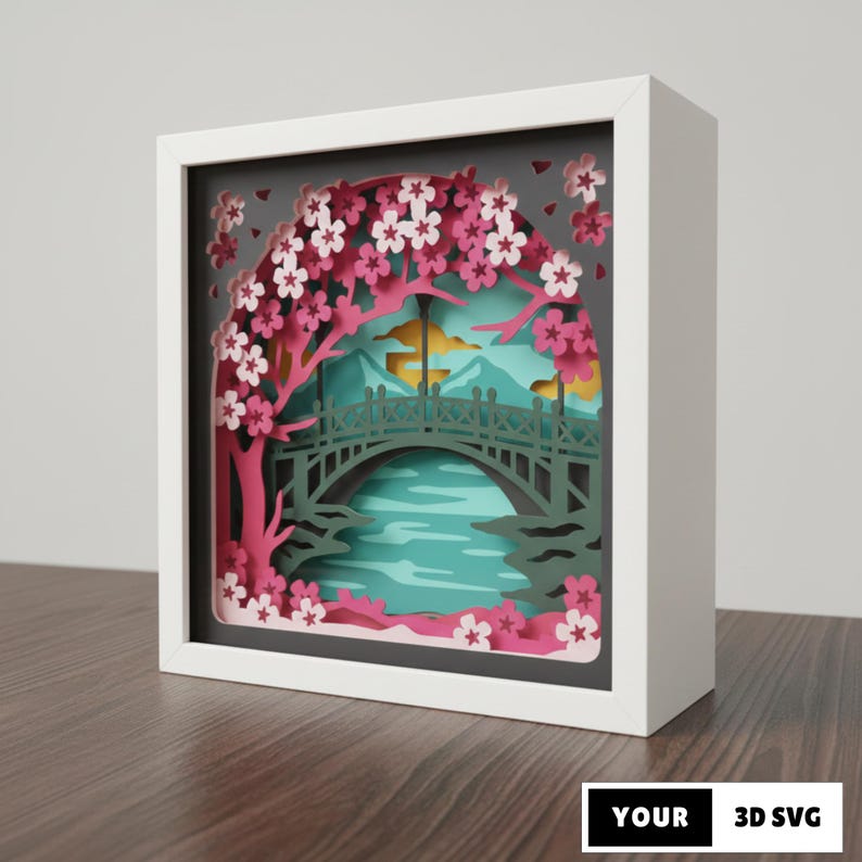 Cherry Blossom Bridge Shadow Box 3D SVG, Layered Paper Cut Japanese ...