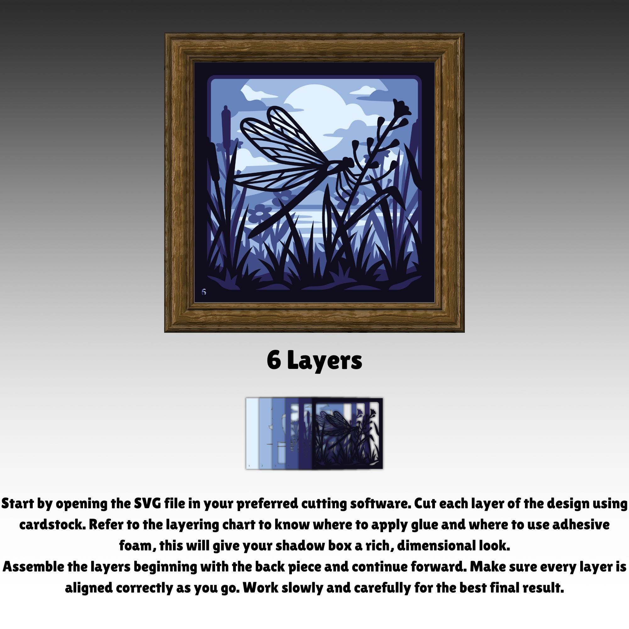 Wetland Spring Box Dragonfly Wetland Shadow Box 3D SVG, Layered Paper Cut Nature Scene ...